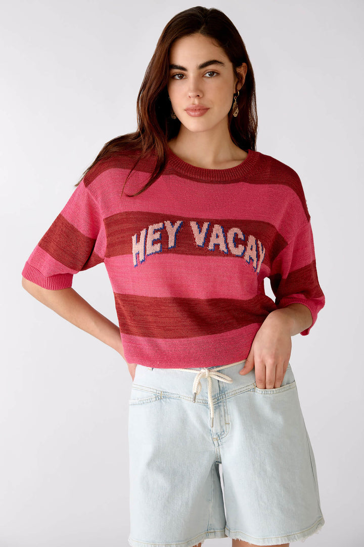 Oui 76159 Pink Striped Hey Vacay Jumper - Olivia Grace Fashion