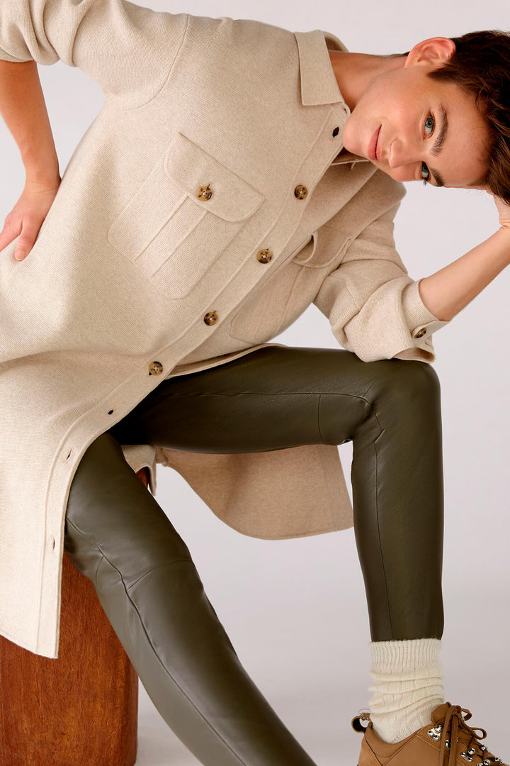 Oui 77985 Khaki Green Faux Leather Leggings - Olivia Grace Fashion