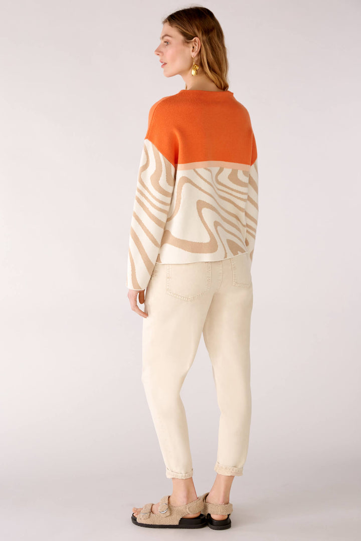 Oui 78191 Light Stone Orange Print Jumper - Olivia Grace Fashion