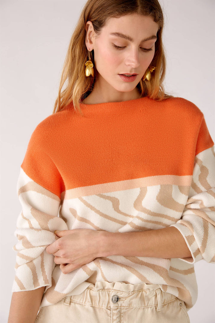Oui 78191 Light Stone Orange Print Jumper - Olivia Grace Fashion