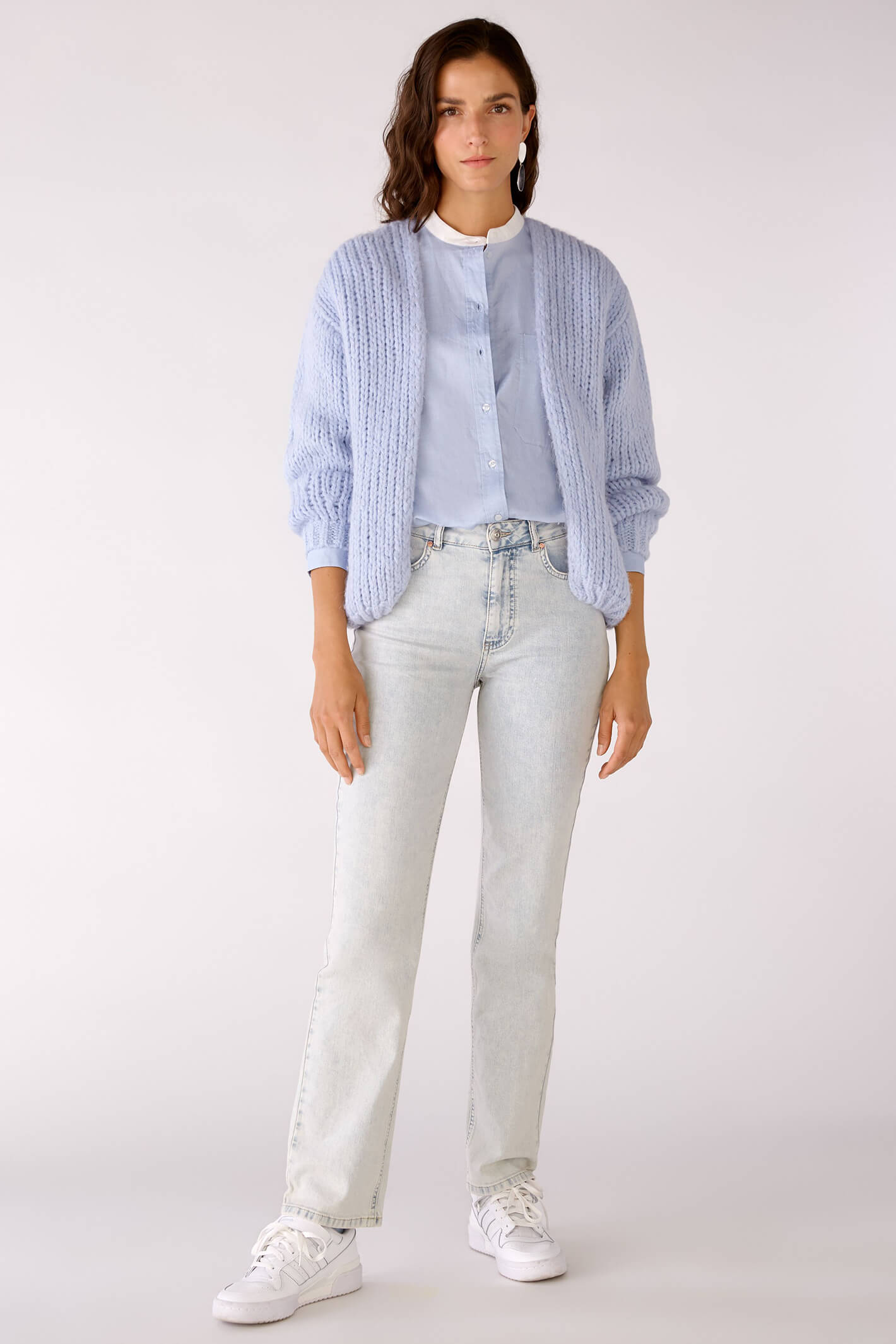 Oui 78229 Blue Collarless Shirt Blouse | Olivia Grace – Olivia