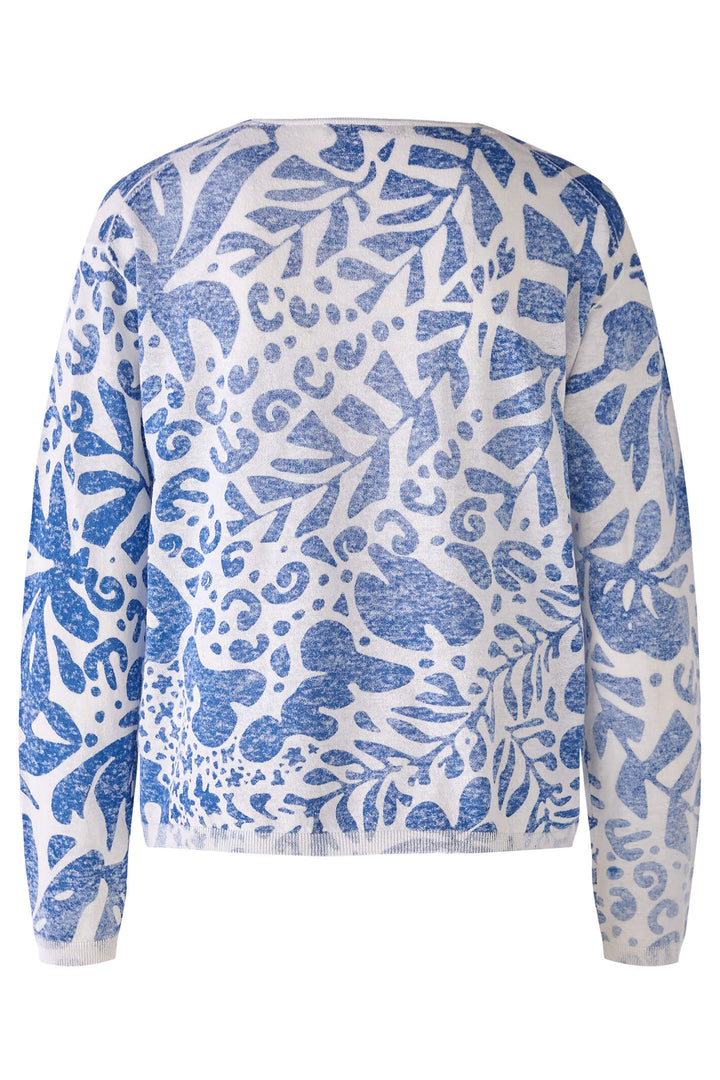 Oui 78625 White Blue Print Jumper - Olivia Grace Fashion