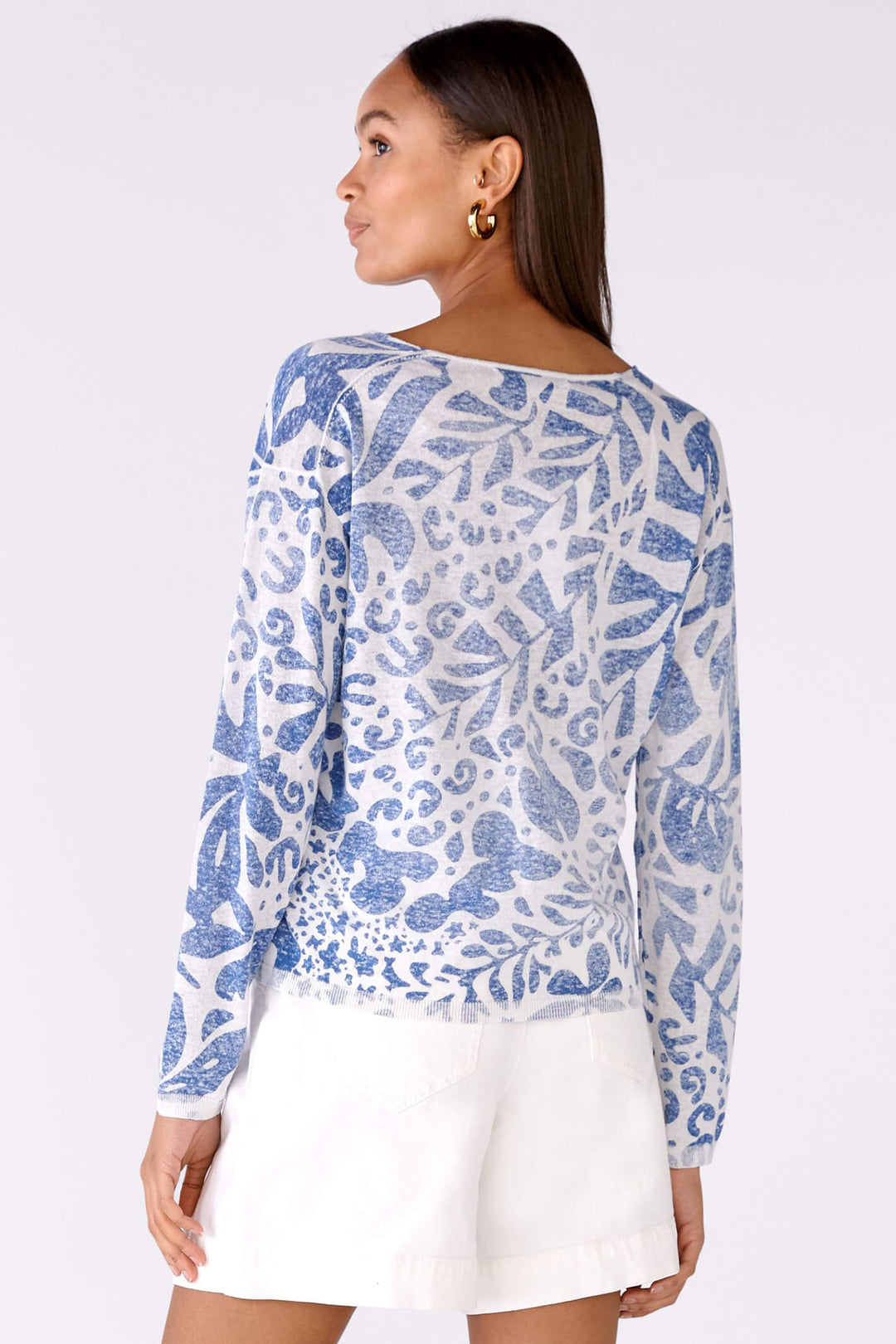 Oui 78625 White Blue Print Jumper - Olivia Grace Fashion