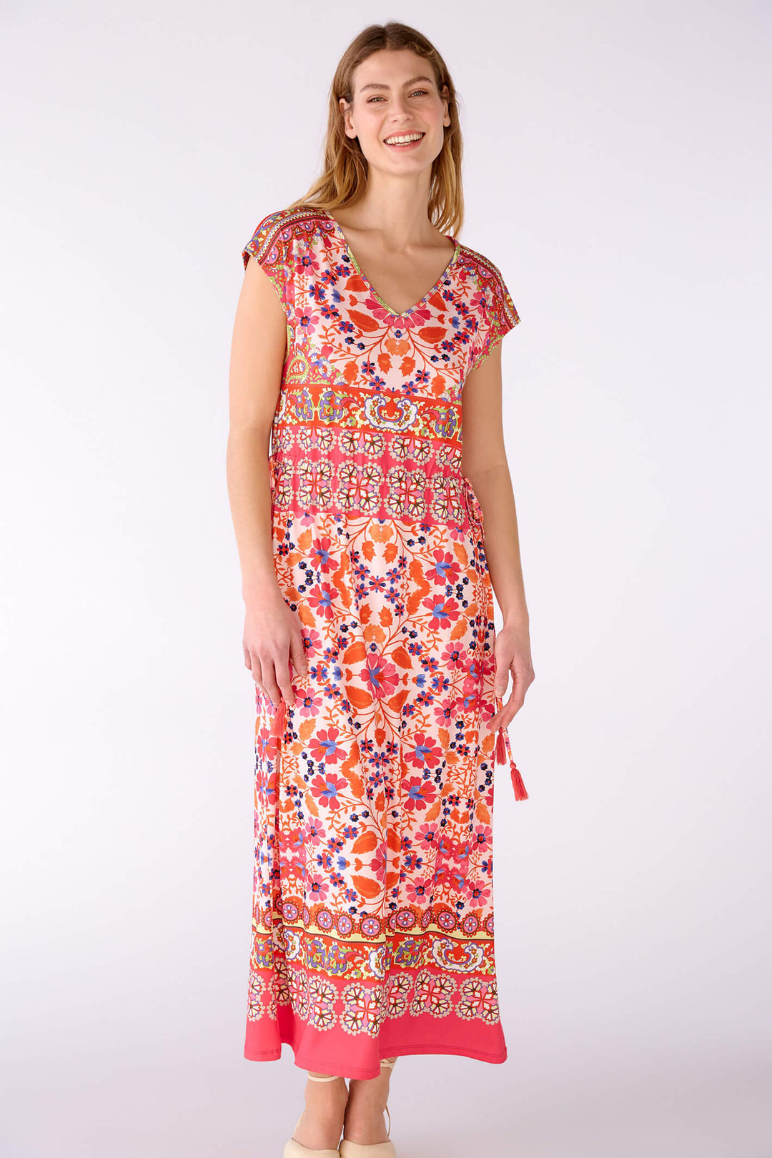 Oui 78639 Pink Orange Print Dress - Olivia Grace Fashion