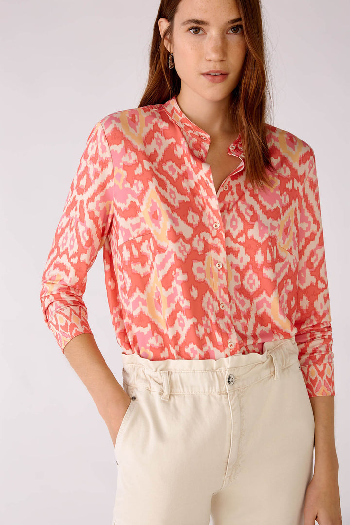 Oui 78739 Rose Orange Coral Print Blouse - Olivia Grace Fashion