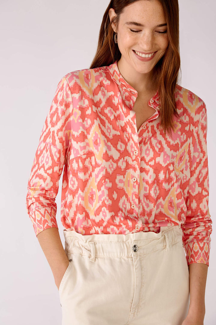 Oui 78739 Rose Orange Coral Print Blouse - Olivia Grace Fashion