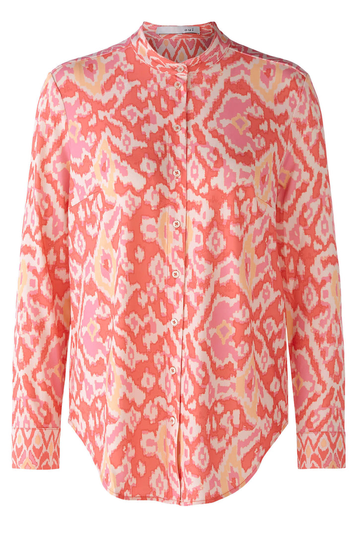 Oui 78739 Rose Orange Coral Print Blouse - Olivia Grace Fashion