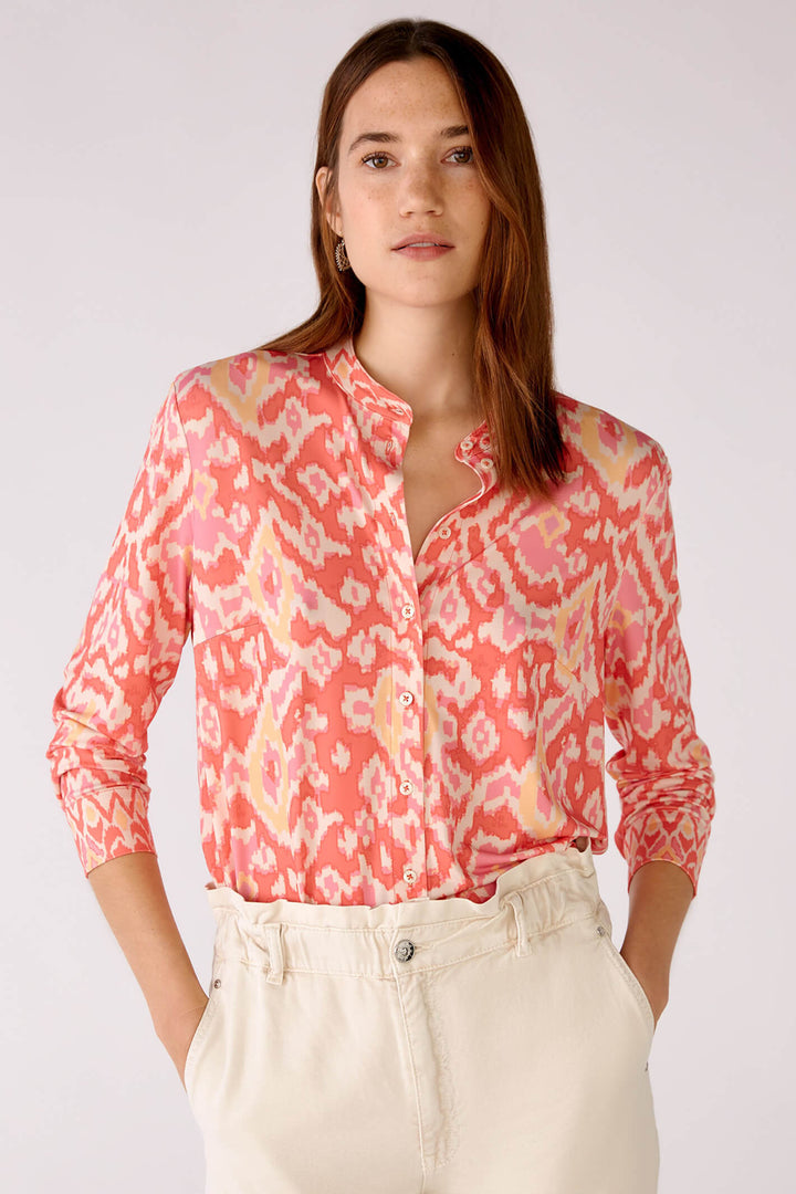 Oui 78739 Rose Orange Coral Print Blouse - Olivia Grace Fashion