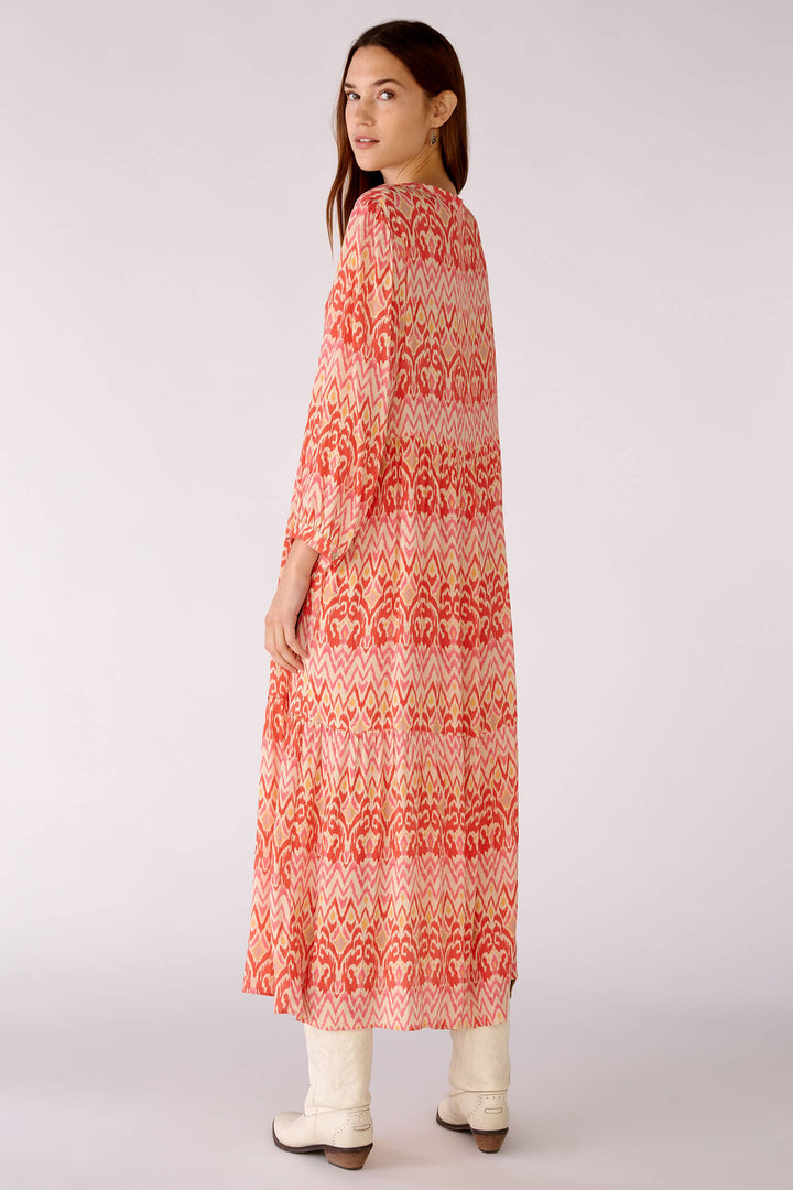 Oui 78844 Rose Orange Coral Print Midi Dress - Olivia Grace Fashion
