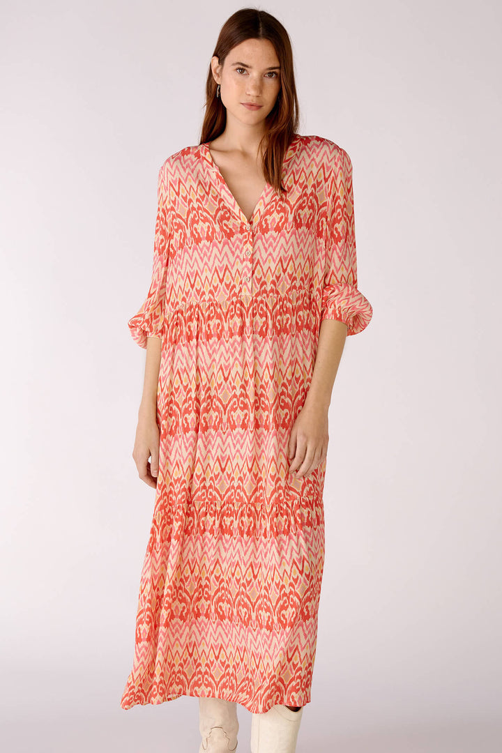 Oui 78844 Rose Orange Coral Print Midi Dress - Olivia Grace Fashion