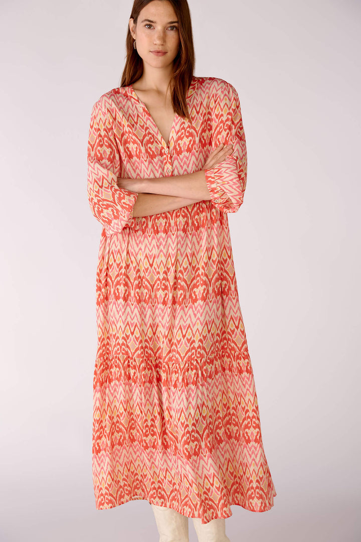 Oui 78844 Rose Orange Coral Print Midi Dress - Olivia Grace Fashion