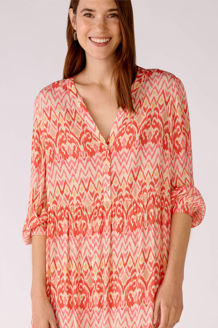 Oui 78844 Rose Orange Coral Print Midi Dress - Olivia Grace Fashion