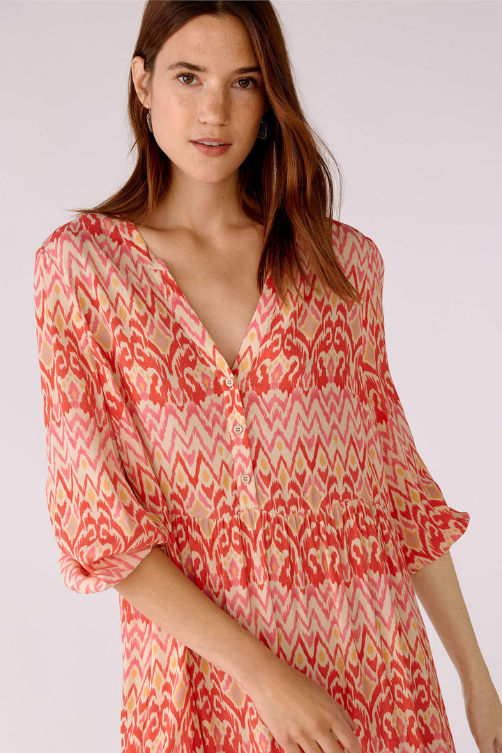 Oui 78844 Rose Orange Coral Print Midi Dress - Olivia Grace Fashion