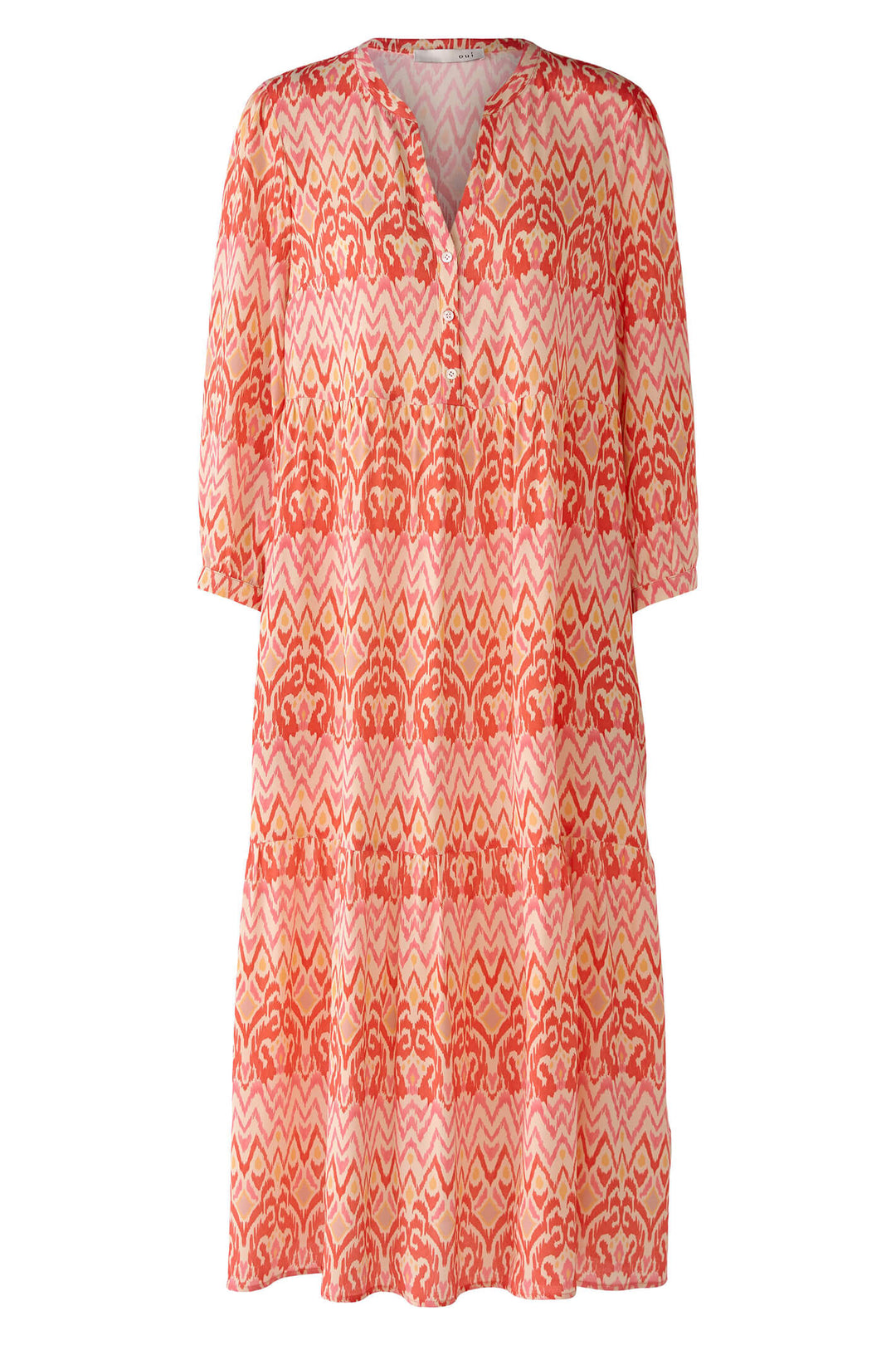Oui 78844 Rose Orange Coral Print Midi Dress - Olivia Grace Fashion