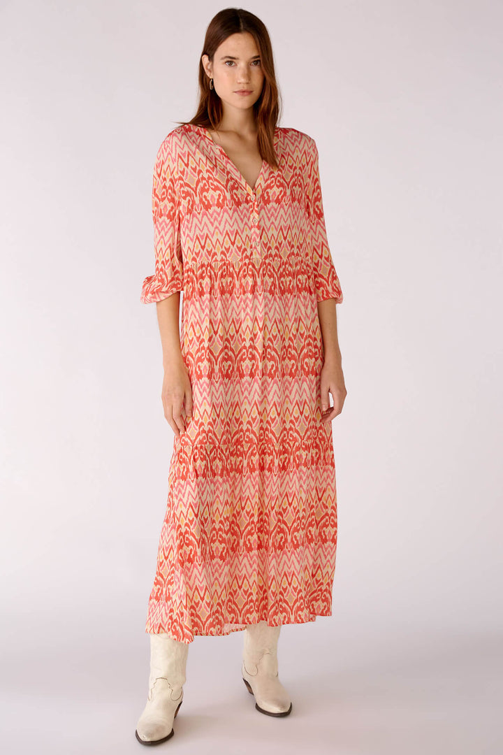 Oui 78844 Rose Orange Coral Print Midi Dress - Olivia Grace Fashion