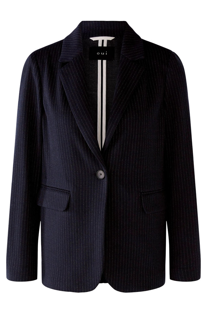 Oui 79453 Navy Pinstripe One Button Blazer Jacket - Olivia Grace Fashion