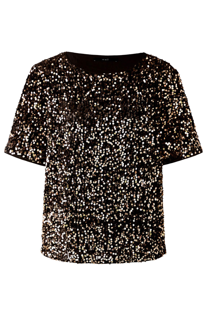 Oui 79491 Gold Black Sequin Blouse Top - Olivia Grace Fashion