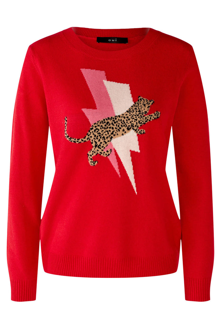 Oui 79791 Red Camel Leopard Flash Jumper - Olivia Grace Fashion