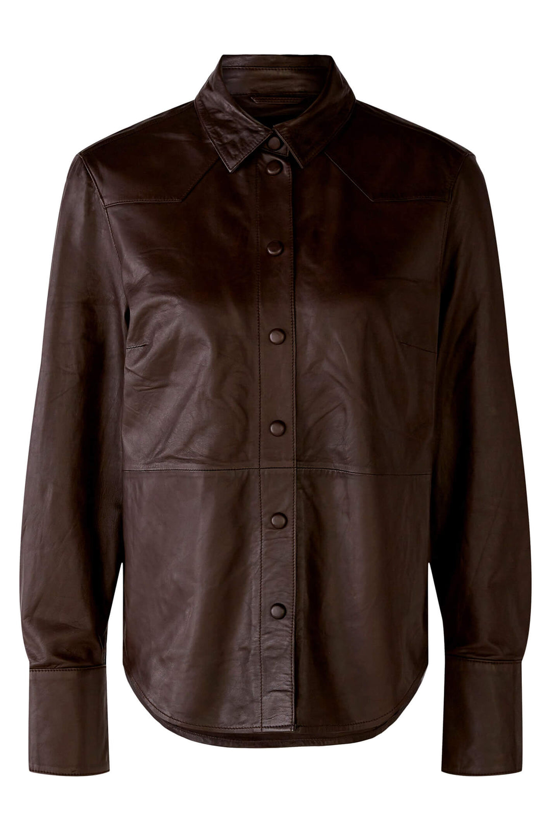 Oui 79854 Dark Brown Leather Shirt - Olivia Grace Fashion