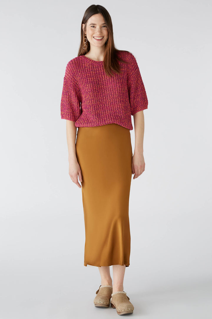 Oui 79970 Dark Camel Midi Fit & Flare Skirt - Olivia Grace Fashion