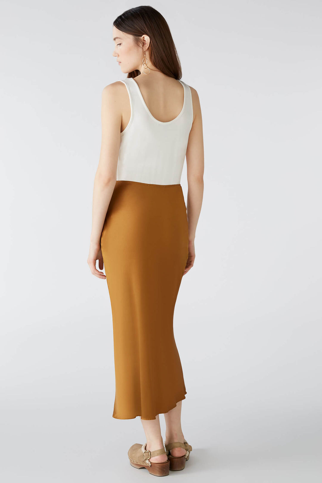 Oui 79970 Dark Camel Midi Fit & Flare Skirt - Olivia Grace Fashion