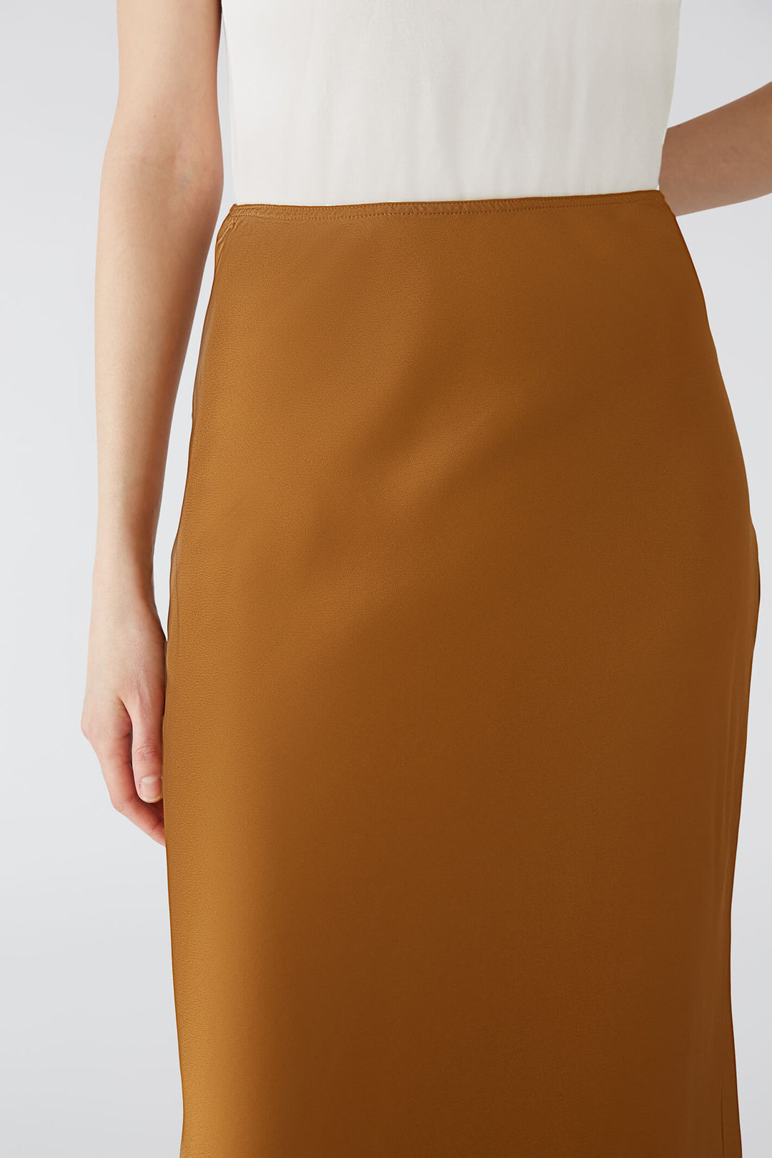 Oui 79970 Dark Camel Midi Fit & Flare Skirt - Olivia Grace Fashion