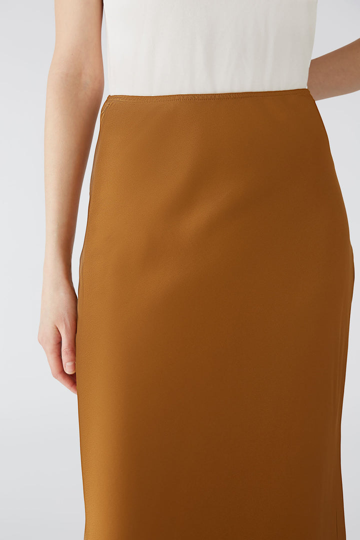 Oui 79970 Dark Camel Midi Fit & Flare Skirt - Olivia Grace Fashion