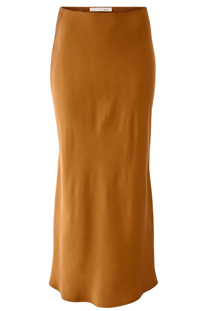 Oui 79970 Dark Camel Midi Fit & Flare Skirt - Olivia Grace Fashion