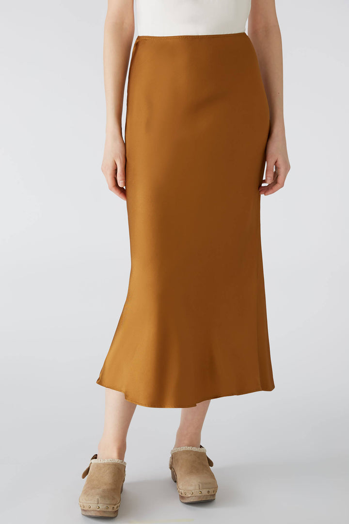 Oui 79970 Dark Camel Midi Fit & Flare Skirt - Olivia Grace Fashion