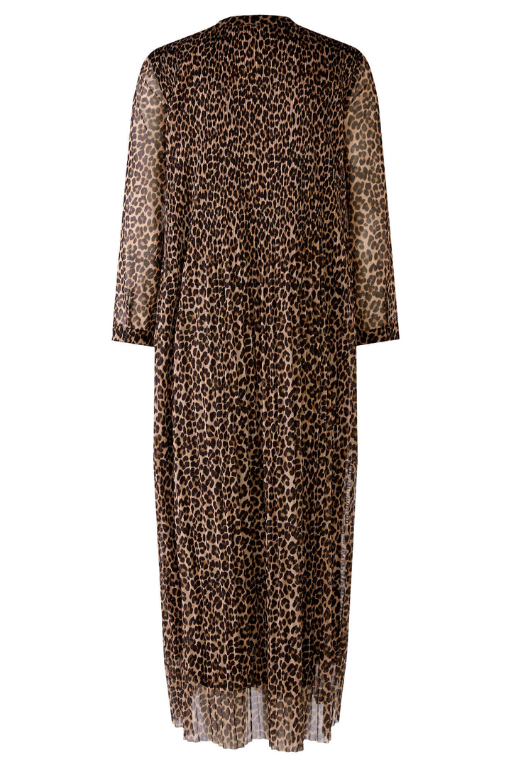 Oui 80154 Dark Camel Grey Animal Print Pleat Dress - Olivia Grace Fashion