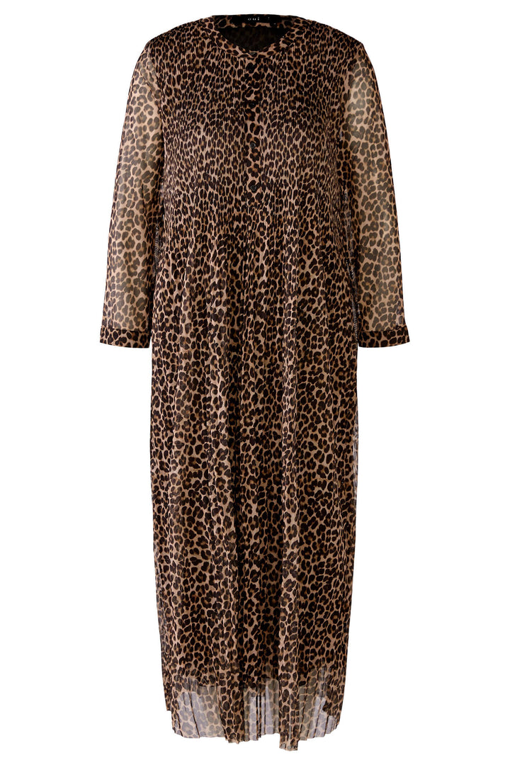 Oui 80154 Dark Camel Grey Animal Print Pleat Dress - Olivia Grace Fashion
