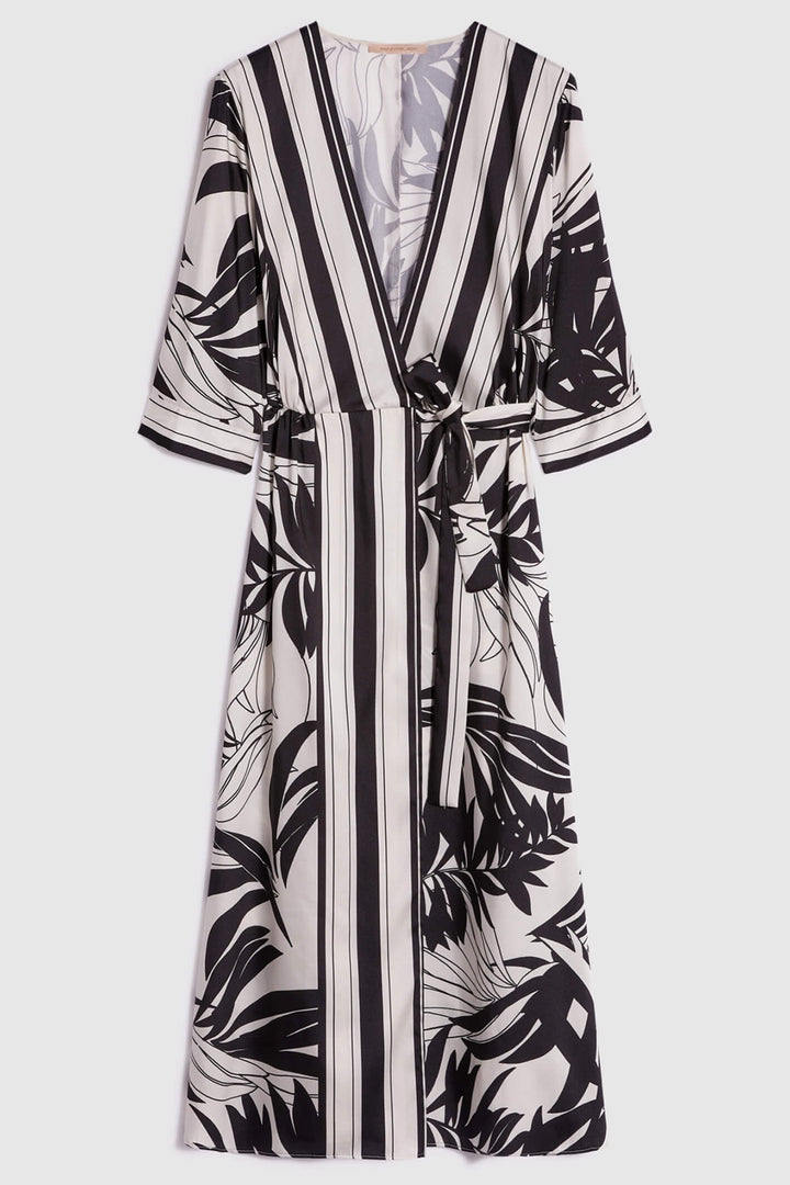 Pennyblack 12210123P Divisa Black White Leaf Print Wrap Dress - Olivia Grace Fashion
