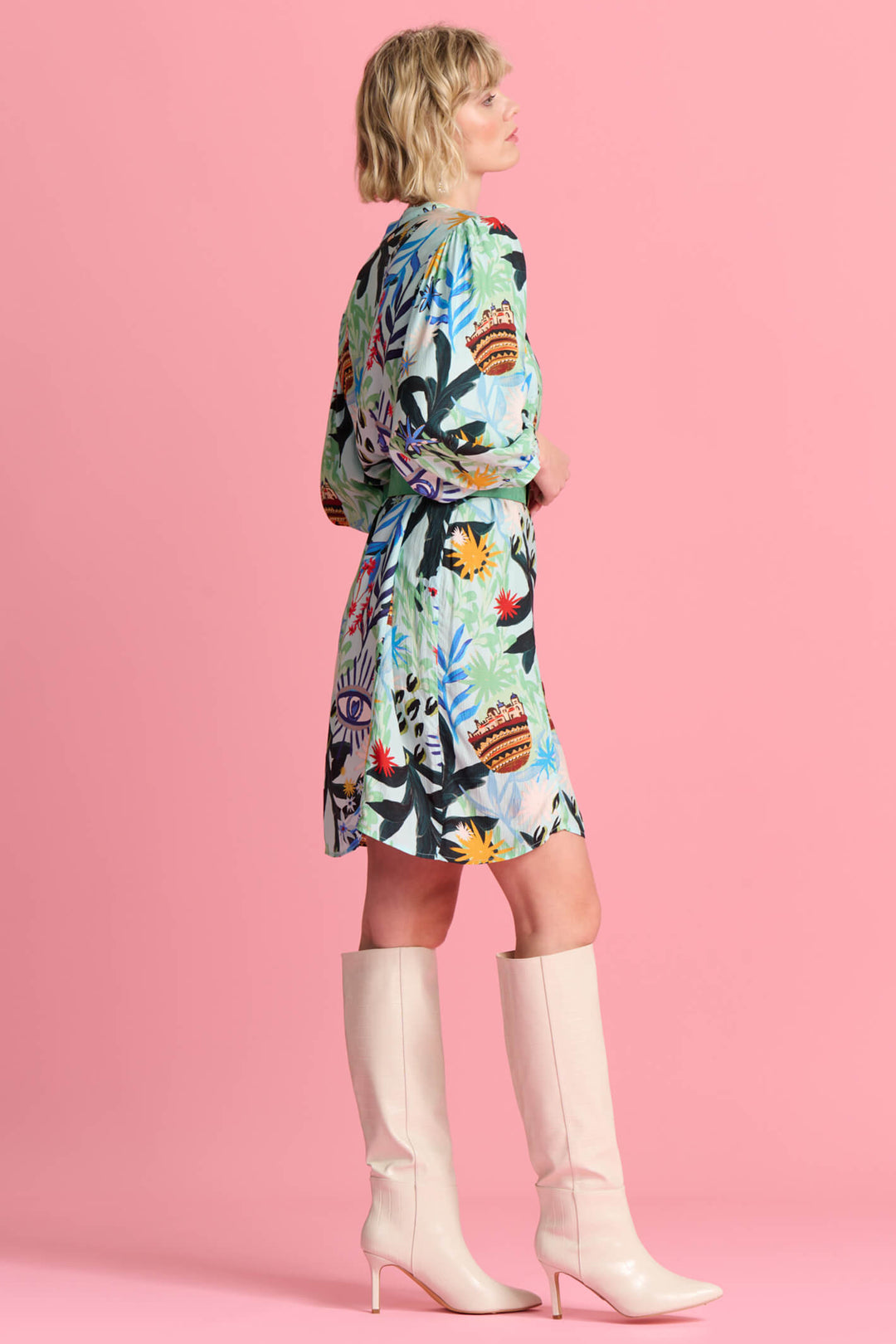 Pom Amsterdam SP7156 Botanical Blue Print Dress - Olivia Grace Fashion
