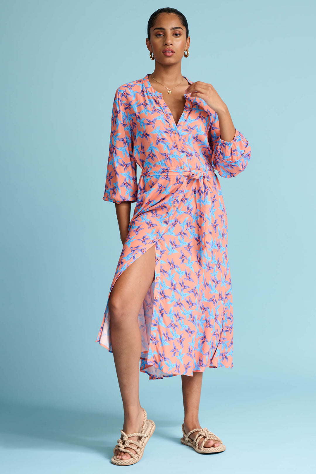 Pom Amsterdam SP7245 Orange Sam Dancing Flowers Dress - Olivia Grace Fashion