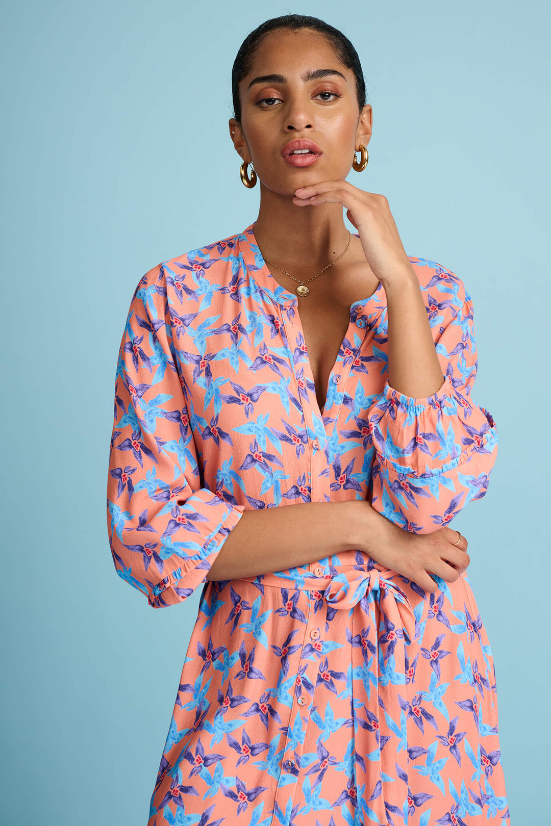 Pom Amsterdam SP7245 Orange Sam Dancing Flowers Dress - Olivia Grace Fashion