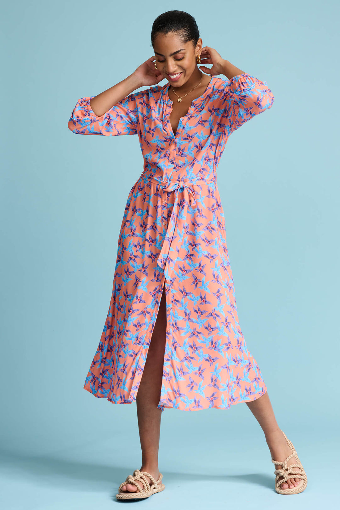 Pom Amsterdam SP7245 Orange Sam Dancing Flowers Dress - Olivia Grace Fashion