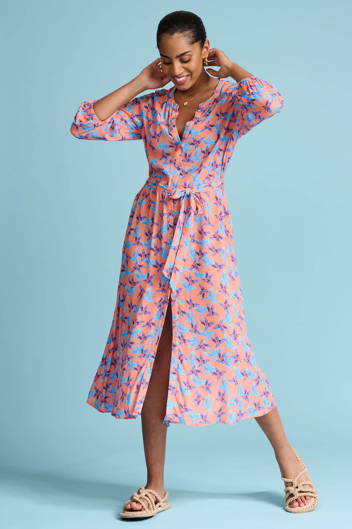 Pom Amsterdam SP7245 Orange Sam Dancing Flowers Dress - Olivia Grace Fashion