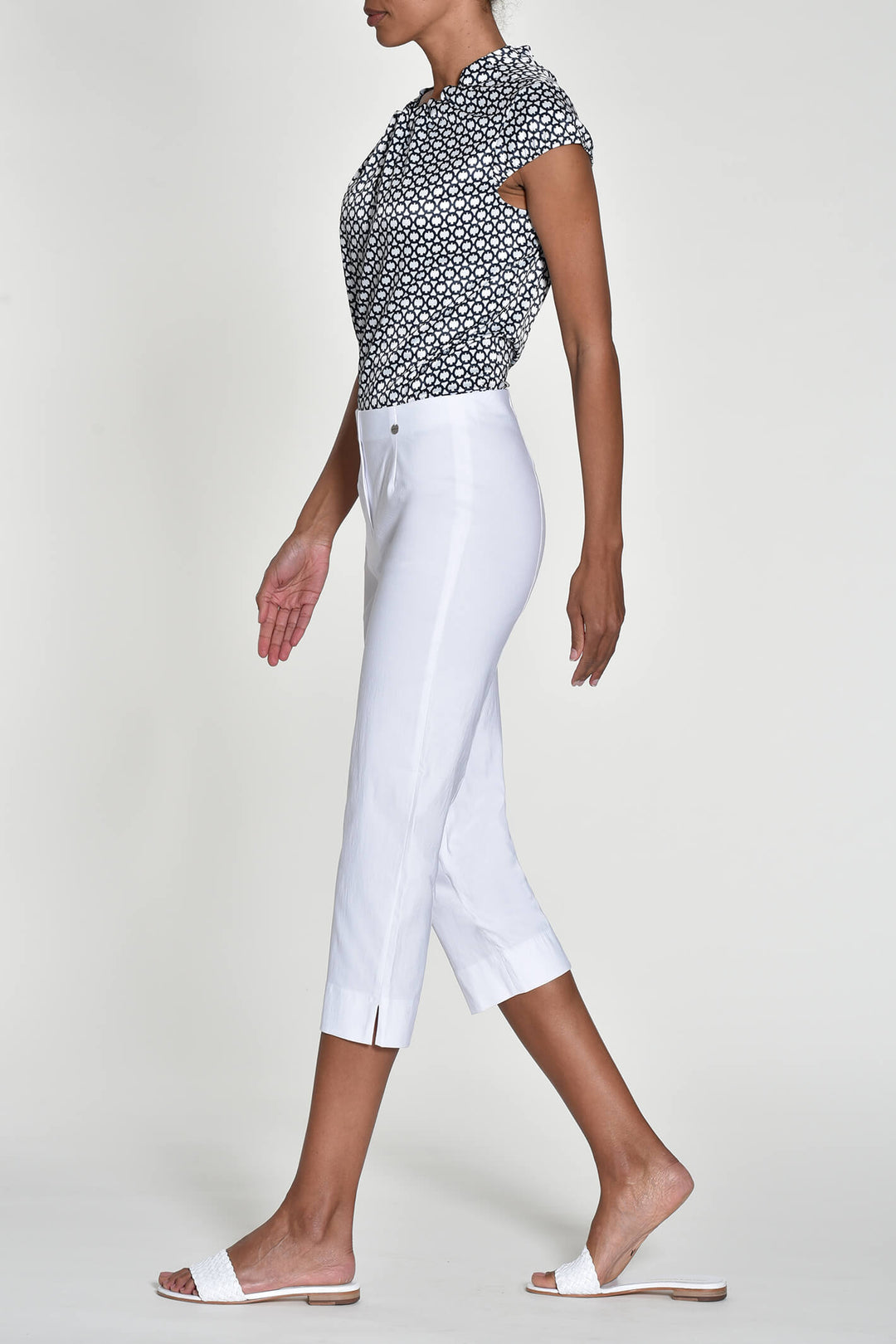 Robell Marie 07 White Capri Trousers 51576 5499 - Olivia Grace Fashion