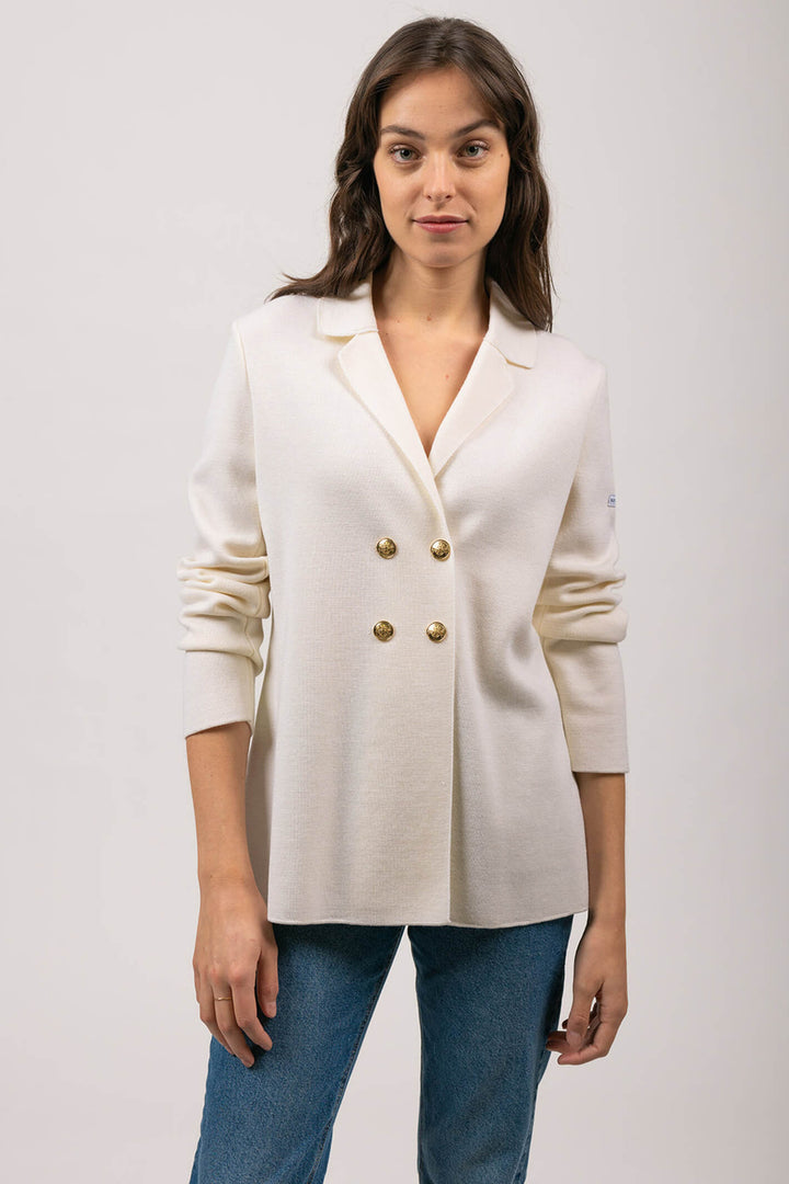 Saint James Charente 0314-CU White Double Breasted Blazer Jacket - Olivia Grace Fashion