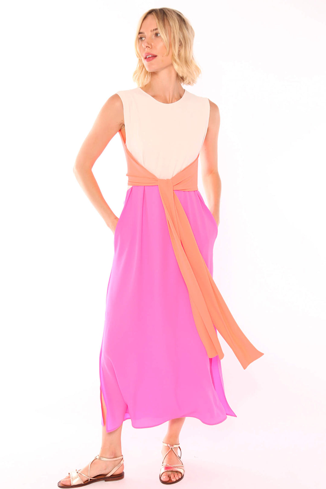 Vilagallo 30178 Pink Georgette Block Dress - Olivia Grace Fashion